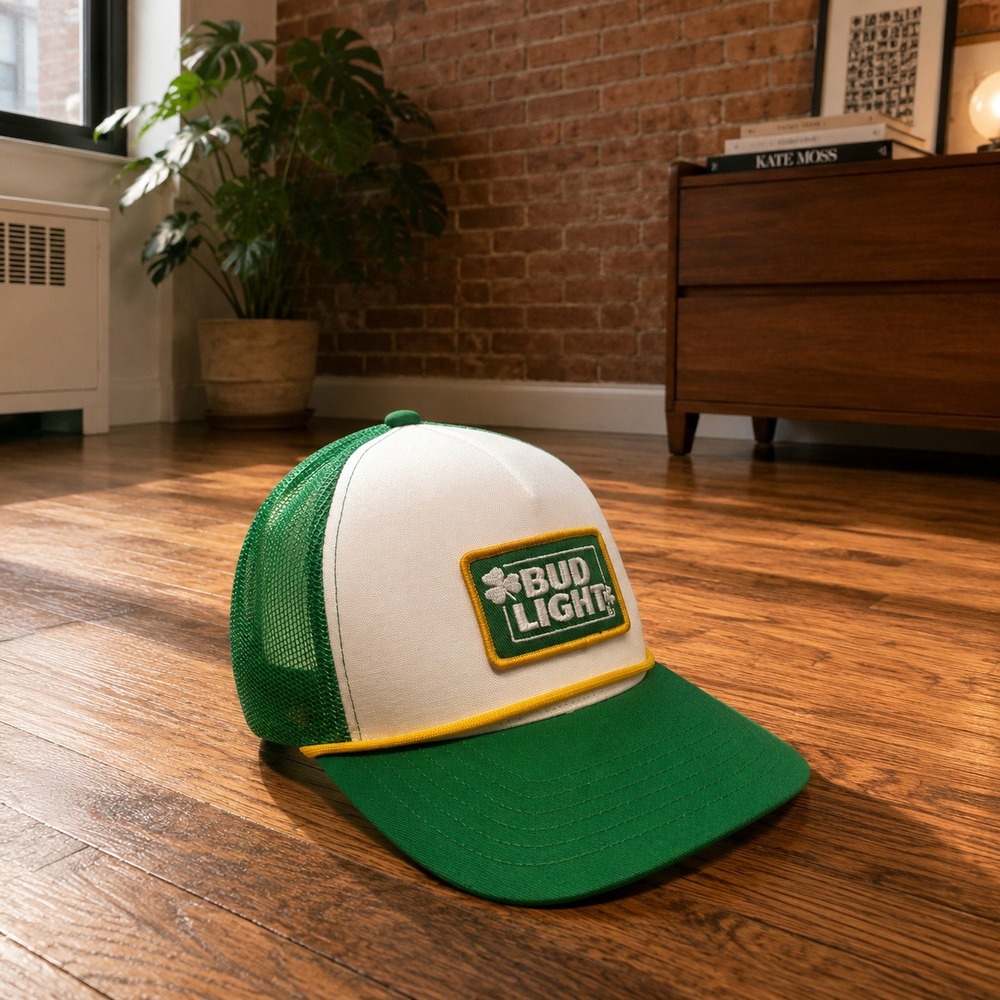 Bud Light Beer St Patricks Day Trucker Hat Green White Snapback Drinking Cap
